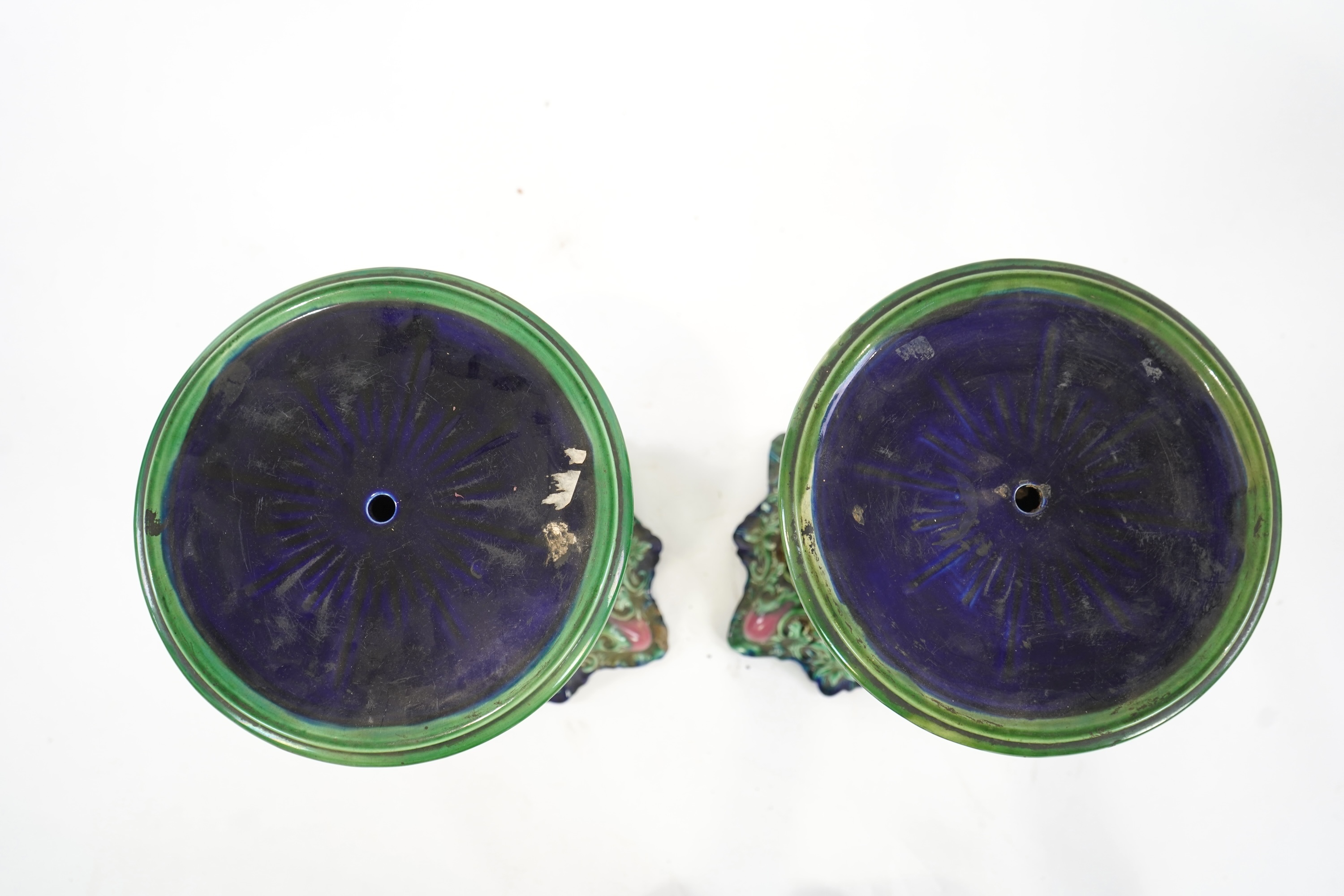 A pair of Continental majolica pedestals, late 19th century